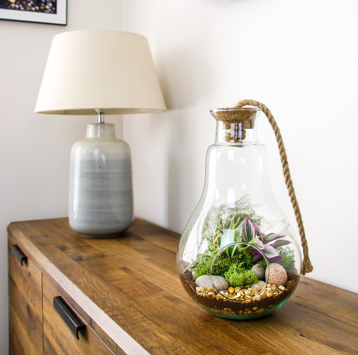 pear shaped terrarium with cork lid
