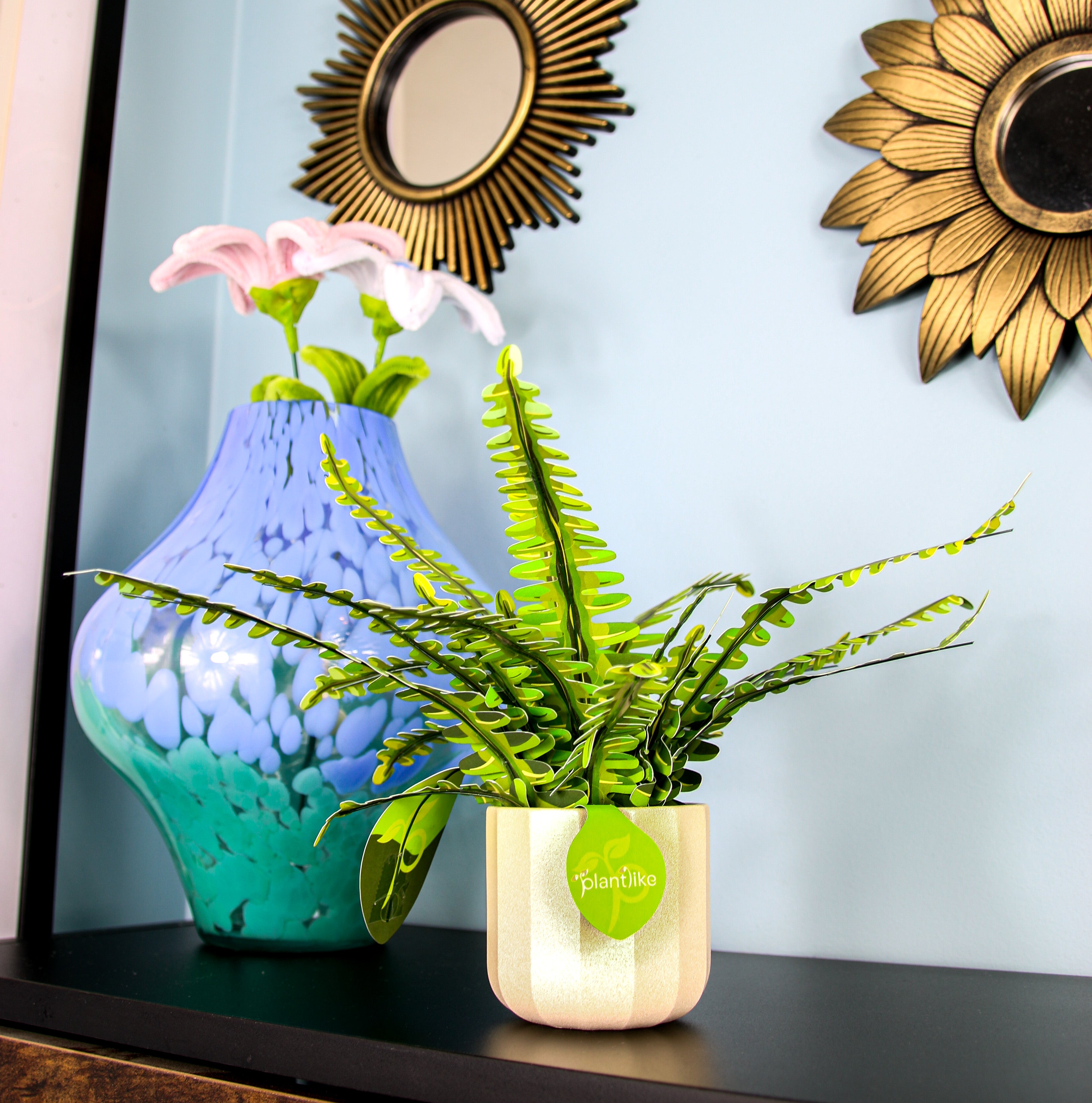 Boston fern craft kit unboxed contents - pre-cut fronds wire stems ceramic pot - buy plant gift UK free shipping