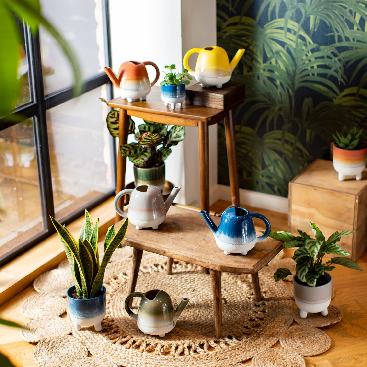 Mojave Glazed Stoneware Indoor Watering Can in a choice of colours