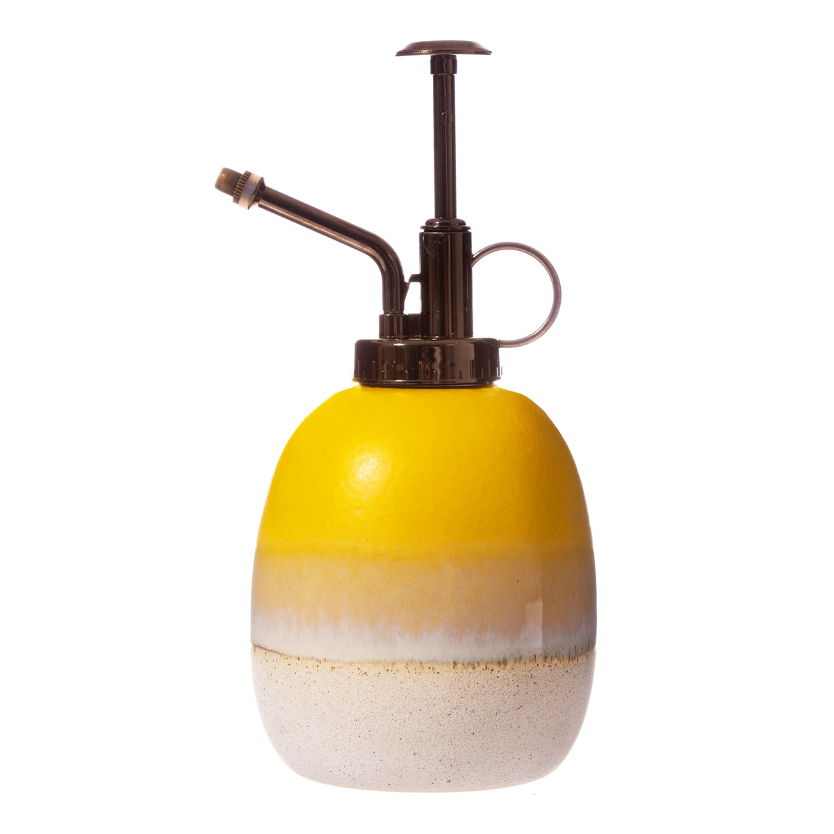 Yellow pump action mister for indoor plants