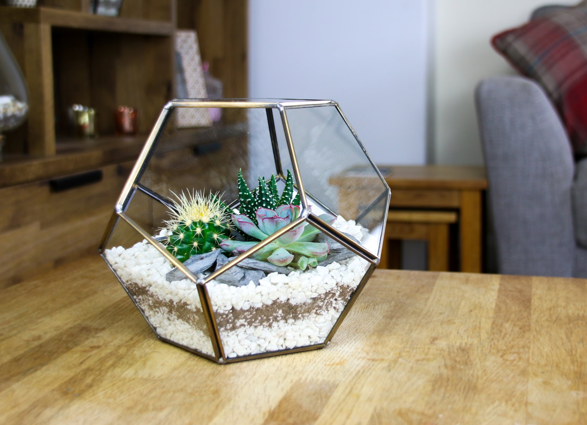 Medium sized ball terrarium in brass and glass