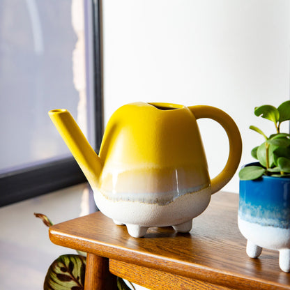 Yellow Stoneware watering can for houseplants