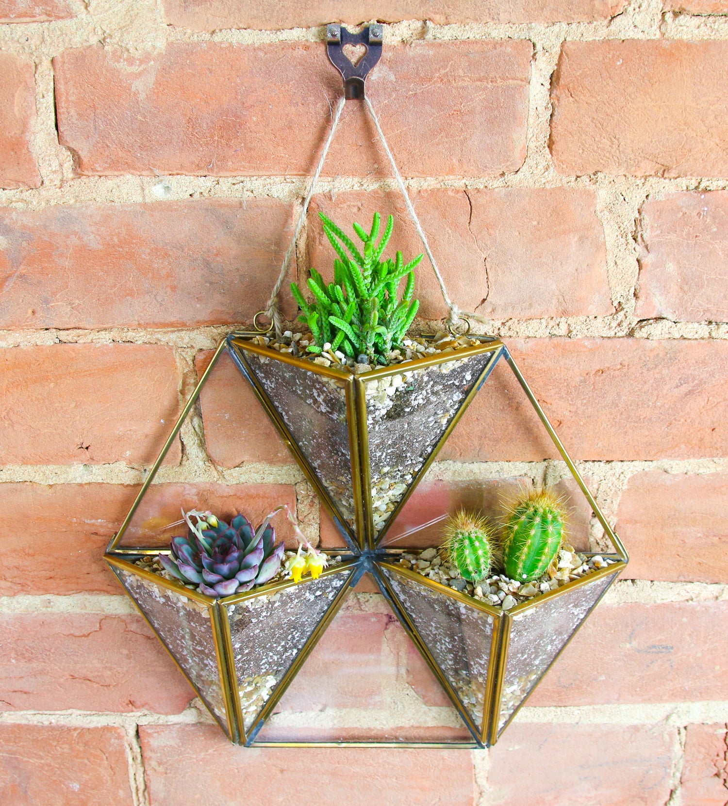 Geometric wall hanging brass planter