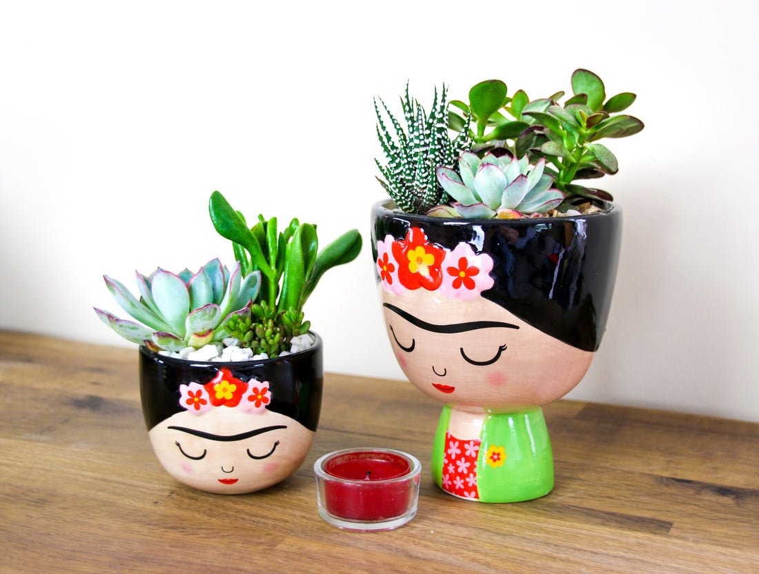 Frida Kahlo pair of indoor planter