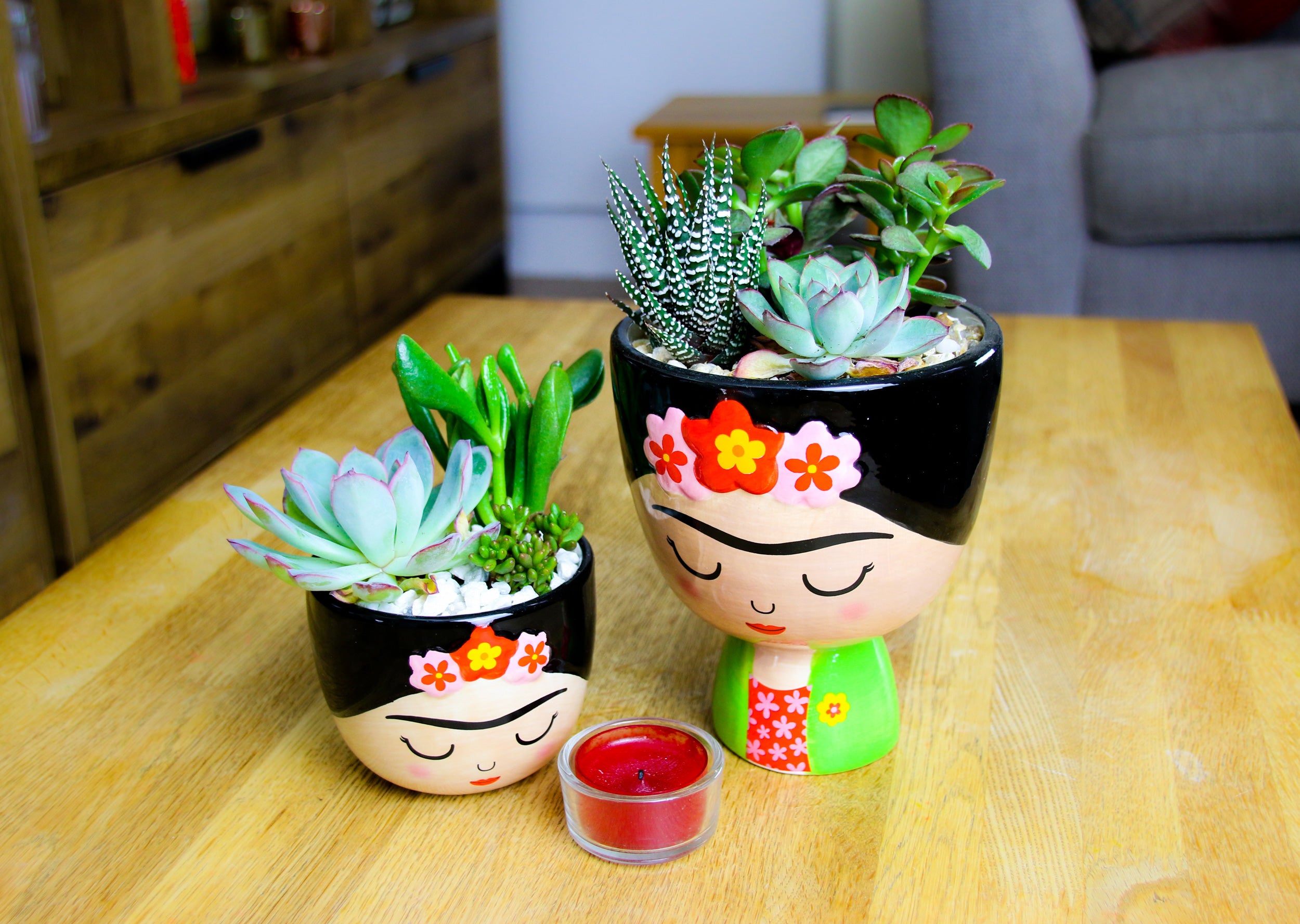 Character planters with real plants - birthday gift ideas with plants