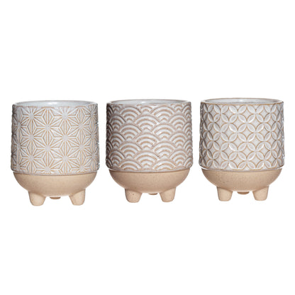 Geometric pattern white indoor planters with legs