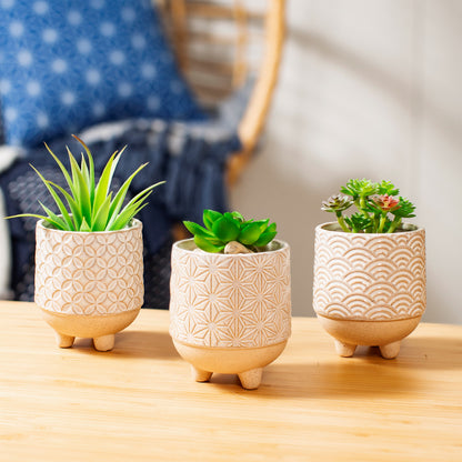 Geometric indoor stoneware planters for small plants