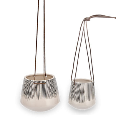 nkuku hanging planter Black Lines Hanging Ceramic Planter Duo with Living Plants – The Art of Succulents